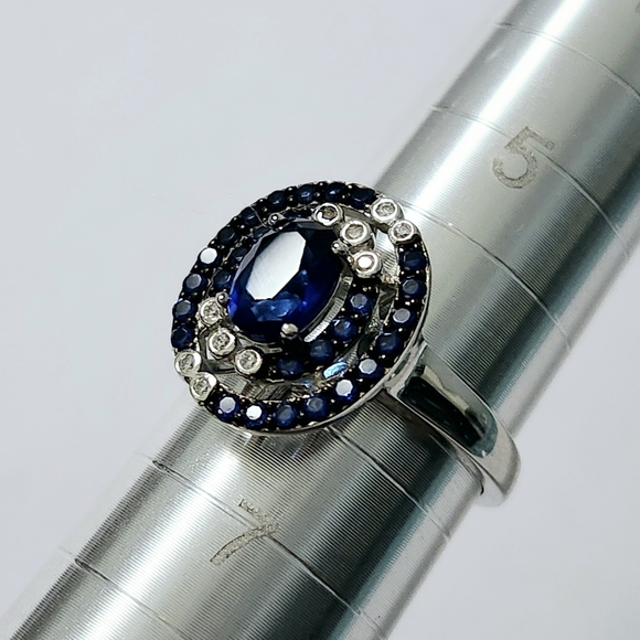 Sterling Silver 1.65 ctw Sapphire Double Halo Ring 6 - Picture 7 of 7
